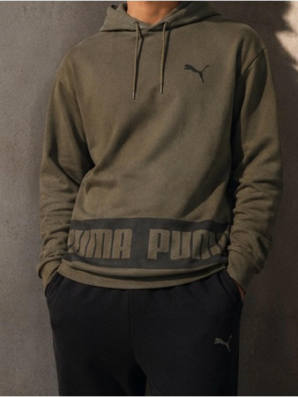 Puma Forest Green Logo Pullover Hoodie Size Large